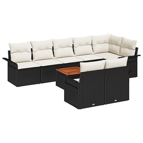 vidaXL Loungesofa 9-tlg. Garten-Sofagarnitur mit Kissen Schwarz Poly Rattan günstig online kaufen