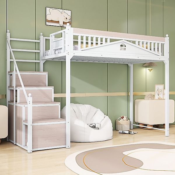 HAUSS SPOLE Hochbett 90x200cm, Metall-Sicherheitszaun, Sicherheitsleiter günstig online kaufen