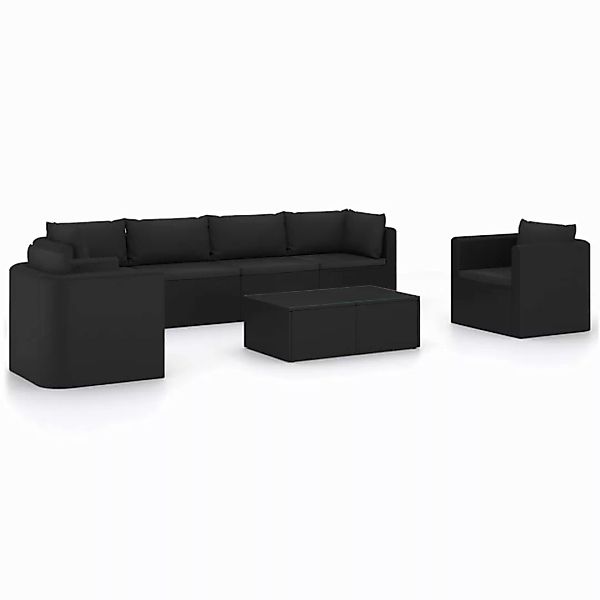 7-tlg. Garten-lounge-set Mit Kissen Poly Rattan Schwarz günstig online kaufen