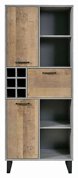 Hochschrank SOLANO, Betondekor, B 82 cm, H 201 cm, 3 Türen, 10 offene Fäche günstig online kaufen