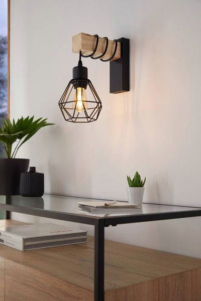 Wandleuchte Townshend, Breite 14 cm, schwarz/eiche günstig online kaufen