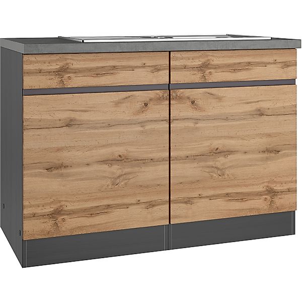 Held Möbel Küchen-Spülenunterschrank Turin 120 cm mit 2 Türen Wotaneiche/Gr günstig online kaufen