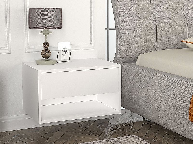 2er-Set Nachttische hängend - 1 Schublade & 1 Ablage - Weiß - RITAMI günstig online kaufen