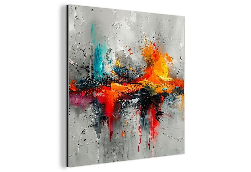 MuchoWow Metallbild Modern - Orange - Grau - Kunst, Inkl. Aufhängung, Alu-D günstig online kaufen