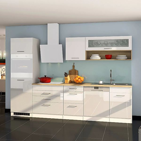 Held Möbel Küchenzeile Mailand 300 cm Grau Hochglanz-Grau Matt ohne E-Gerät günstig online kaufen