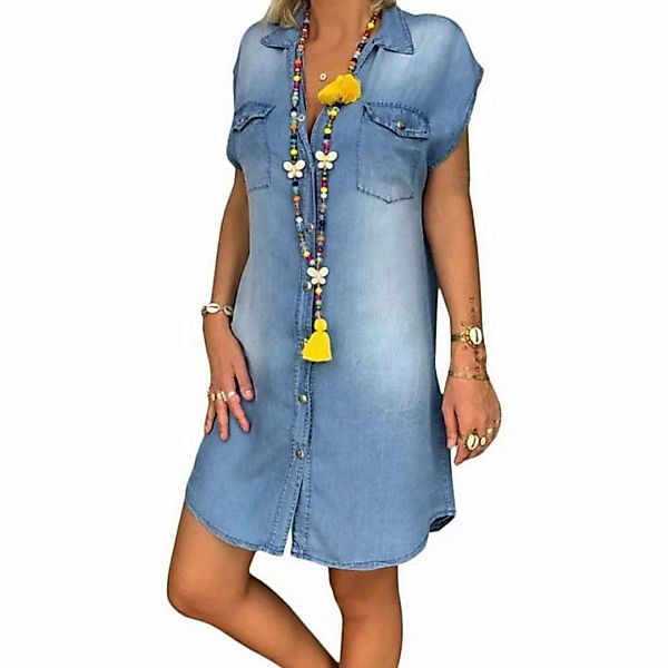 KIKI Blusenkleid Damen Sommerkleid Jeans Kleider V-Ausschnitt Strandkleider günstig online kaufen