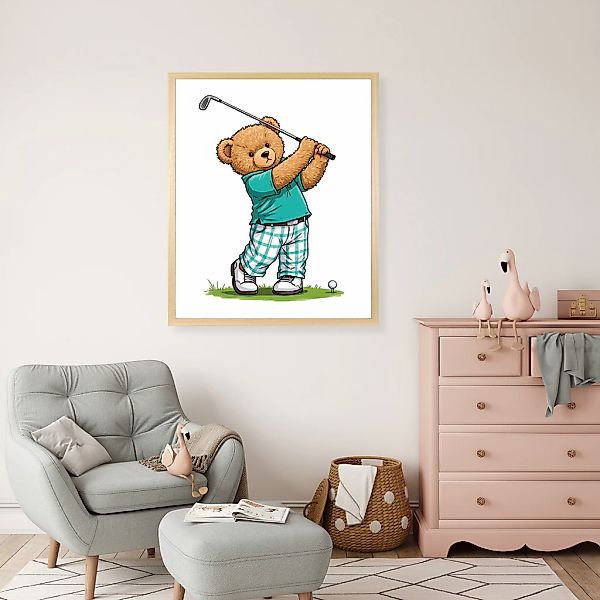 queence Bild mit Rahmen "Teddy Bär auf Golfplatz" Bär  Bären  Fashion  Figu günstig online kaufen