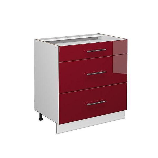 Vicco Küchenunterschrank Fame-Line Bordeaux Hochglanz/Weiß 80 cm mit 3 Schu günstig online kaufen