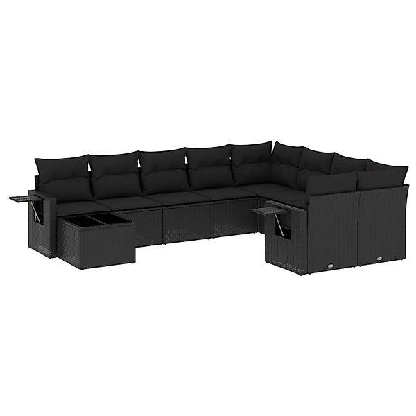 vidaXL 10-Tlg Garten-Sofagarnitur mit Kissen Schwarz Poly Rattan 3252992 günstig online kaufen