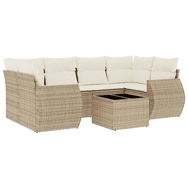 vidaXL 7-Tlg Garten-Sofagarnitur mit Kissen Beige Poly Rattan 3253455 günstig online kaufen
