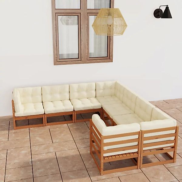 8-tlg. Garten-lounge-set Kissen Honigbraun Kiefer Massivholz günstig online kaufen