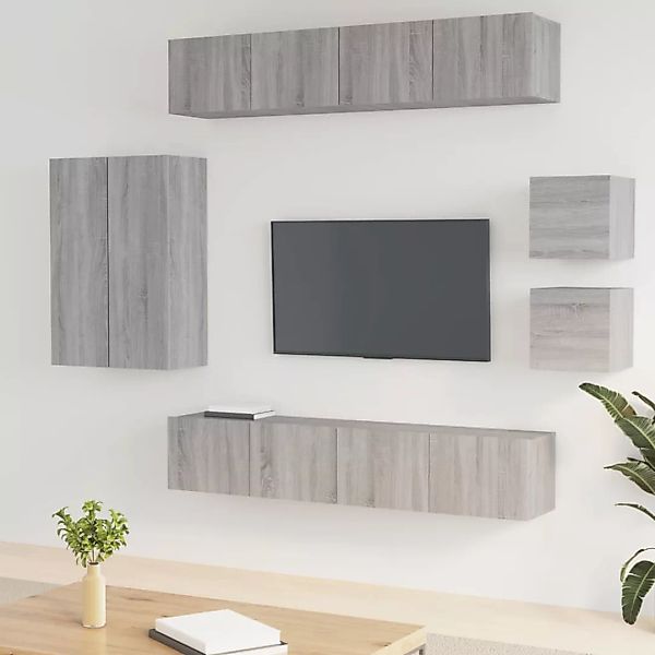 vidaXL Schrankmodule 8-tlg. TV-Schrank-Set Grau Sonoma Holzwerkstoff günstig online kaufen