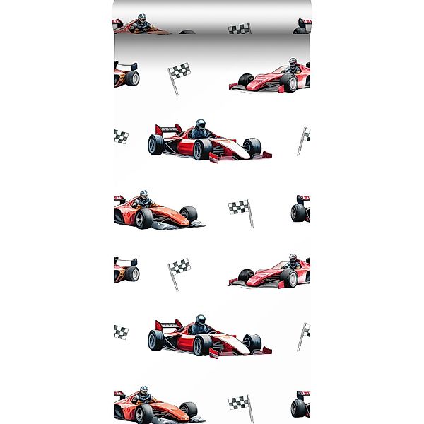 Sanders & Sanders Tapete Rennwagen Rot Schwarz und Weiß 50 x 900 cm günstig online kaufen