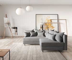 DELIFE Ecksofa Clovis, Grau Flachgewebe Ottomane günstig online kaufen