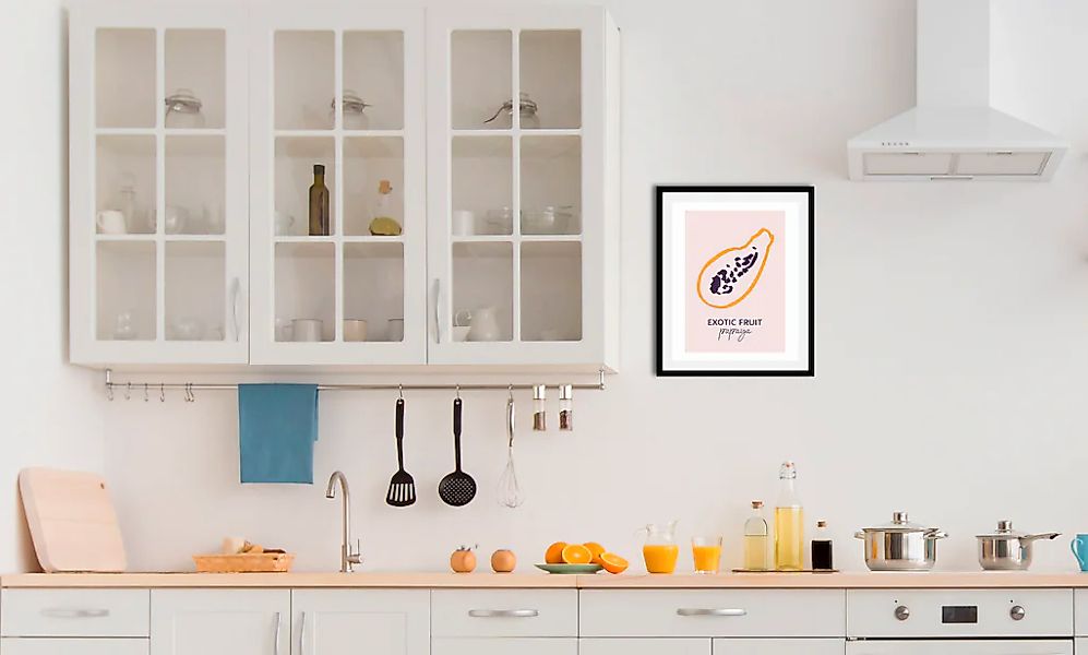 queence Bild "Papaya", Obst-Obst Bilder-Schriftzug-Kunst, (1 St.), gerahmt günstig online kaufen