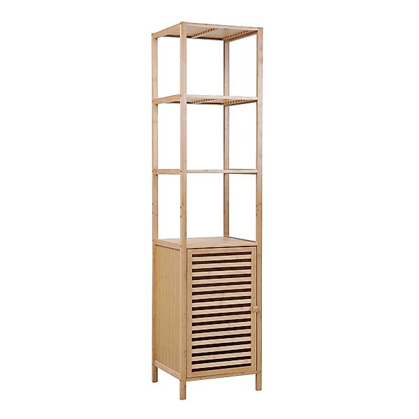 Svita Badregal L Mit Tür Hoher Badezimmerschrank Regale Freistehend Natur B günstig online kaufen