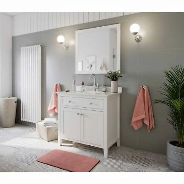 Lomadox Waschtisch Set inkl. Waschbecken EVERETT-02 Massivholz in weiß lack günstig online kaufen