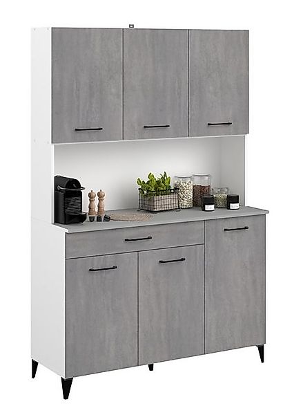 Parisot Buffet Malice 11 6 Türen, 8 Fächer, Beton Optik hell / weiß - 120x1 günstig online kaufen