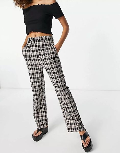 New Look – Gerade geschnittene Hose in schwarz kariert günstig online kaufen