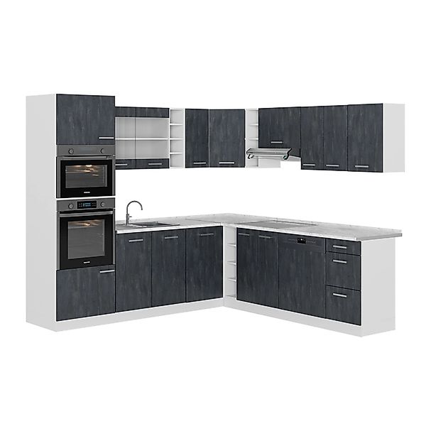 Vicco R-Line Einbauküche in L-Form Schwarz Beton/Weiß 237 x 247 cm AP Marmo günstig online kaufen