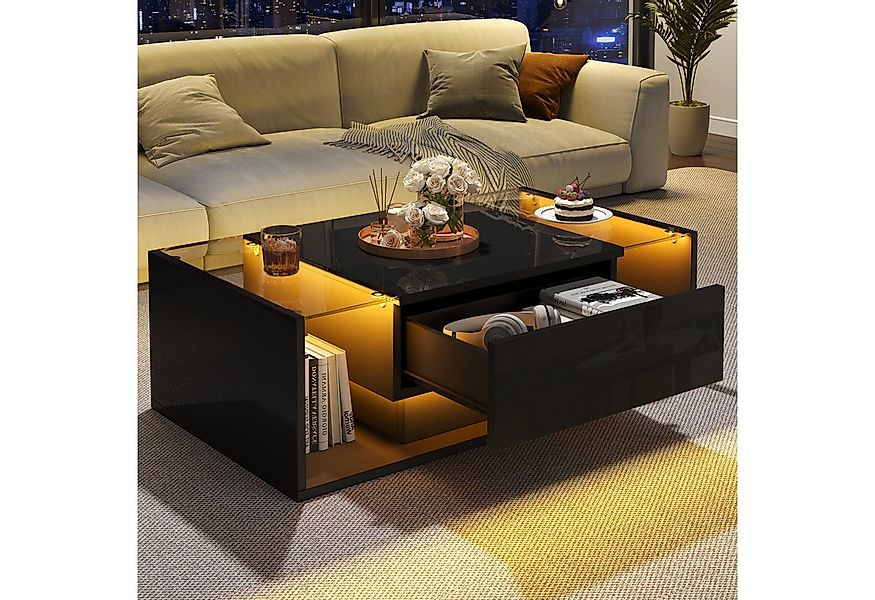 Merax Couchtisch hochglanz Sofatisch Beistelltisch mit LED-Beleuchtung (1-S günstig online kaufen