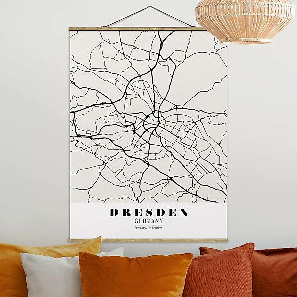 Stoffbild Karten mit Posterleisten - Hochformat Stadtplan Dresden - Klassik günstig online kaufen