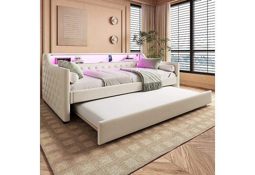 Merax Daybett Sofabett Schlafsofa mit LED-Beleuchtung & USB-Ladebuchse (Ein günstig online kaufen