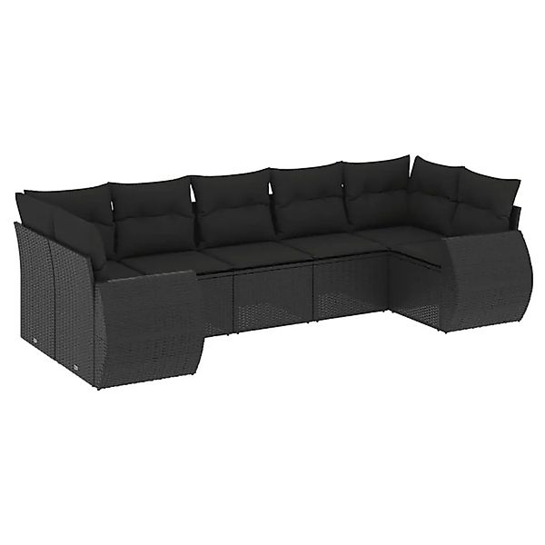vidaXL 7-Tlg Garten-Sofagarnitur mit Kissen Schwarz Poly Rattan 3221784 günstig online kaufen
