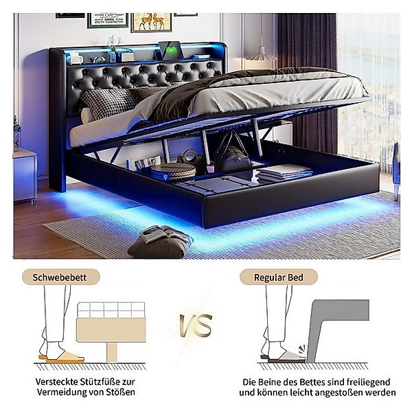 PXloue Polsterbett LED Doppelbett (Kein Bettfuß-Design), Stauraumbett, mit günstig online kaufen