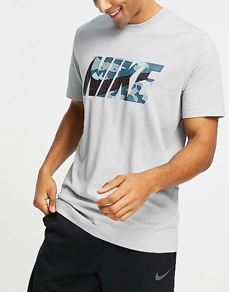 Nike Training – Dri-FIT – T-Shirt in Hellgrau mit Logo im Military-Design günstig online kaufen