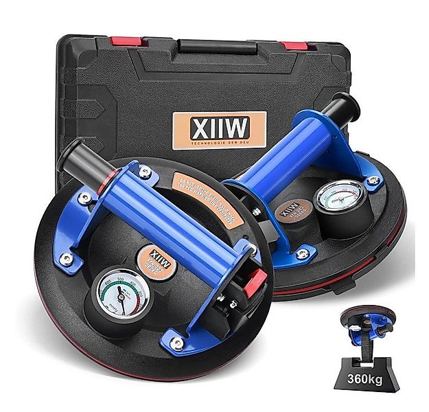 XERSEK Saugheber 2X Saugnäpfe Glasheber Metallgriff mit Manometer 8'' Vakuu günstig online kaufen