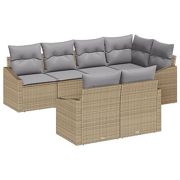 vidaXL Loungesofa 7-teiliges Garten-Dining-Set mit Kissen Hellgrau Poly Rat günstig online kaufen