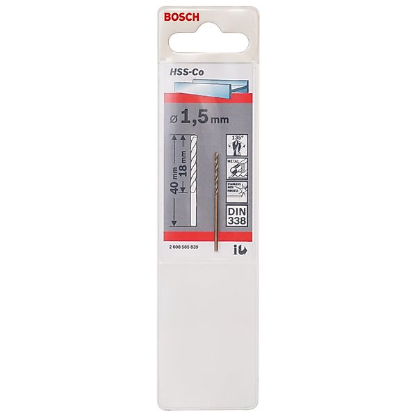 Bosch HSS-Co Metallbohrer Standard 1,5 mm x 18 mm x 40 mm günstig online kaufen