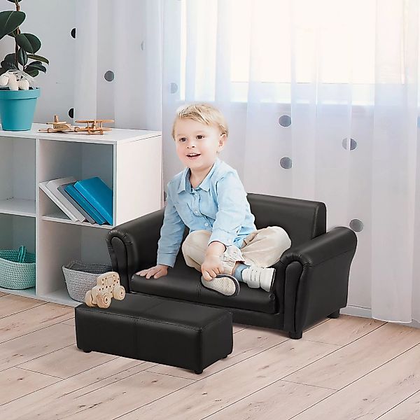 HOMCOM Kindersessel mit Fußhocker Kindercouch & Hocker Set in Schwarz, gemü günstig online kaufen