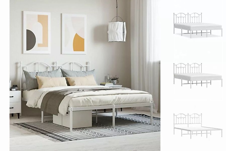 vidaXL Bettgestell Bettrahmen mit Kopfteil Metall Weiß 140x200 cm Bett Bett günstig online kaufen
