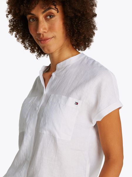 Tommy Hilfiger Kurzarmbluse "ESS LINEN COLLARLESS S/S BLOUSE" mit Logostick günstig online kaufen