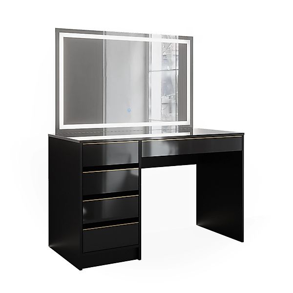 Vicco Schminktisch Sherry Schwarz/Gold/Gold 120 cm mit LED-Spiegel günstig online kaufen
