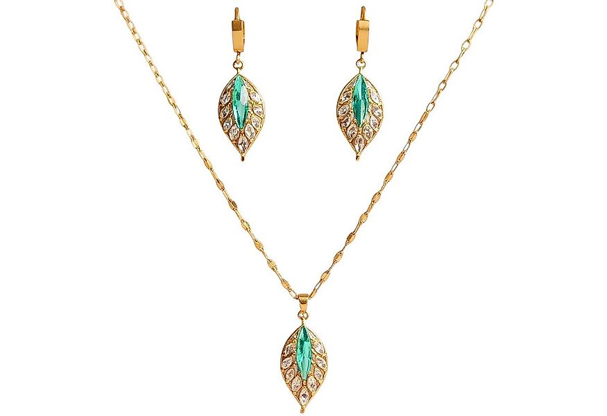 KARMA Schmuckset Gold Grün Damen Edelstahl vergoldet Halskette 41 cm (wasse günstig online kaufen