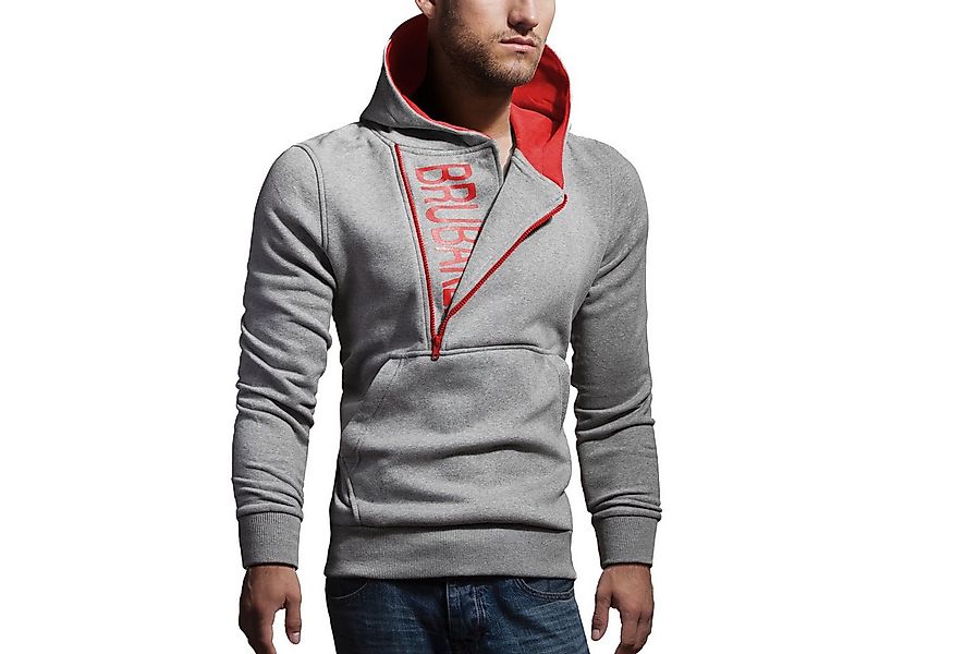 BRUBAKER Sweatshirt Herren Label Kapuzensweatshirt (1-tlg) Half Zip Hoodie günstig online kaufen