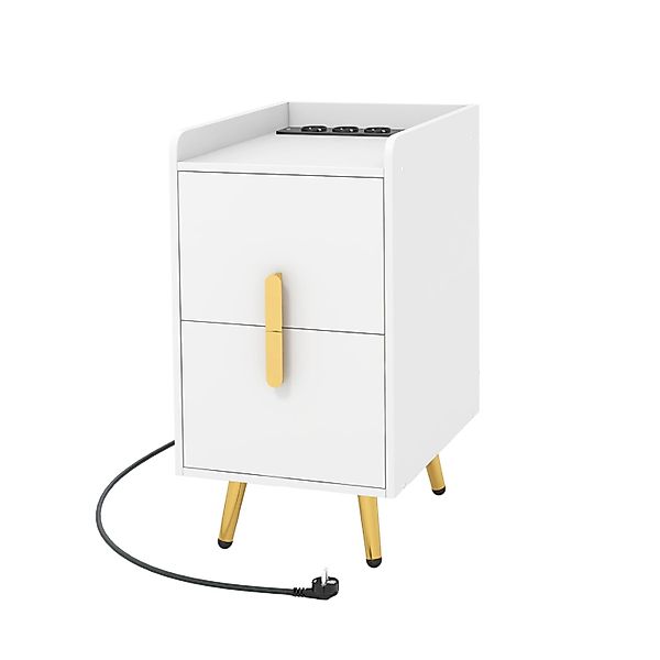 Costway Nachttisch mit Ladestation 32 x 40 x 60 cm Weiß günstig online kaufen