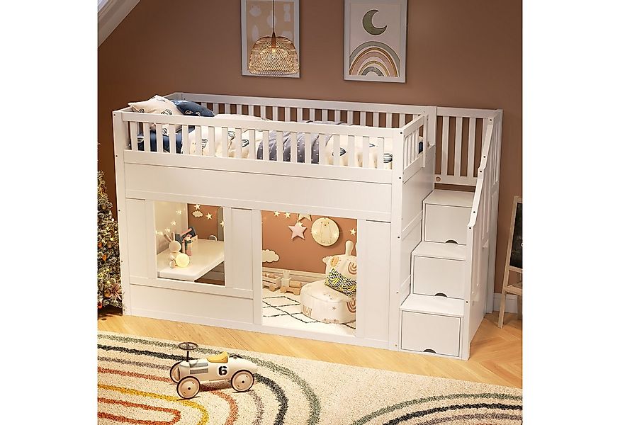 STILVORA Hochbett 90x200 mit Treppenschrank,Jugendbett Holzbett mit Gelände günstig online kaufen