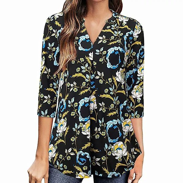 FIDDY Longbluse Trendiges Winter-Shirt mit bedrucktem V-Ausschnitt für Frau günstig online kaufen