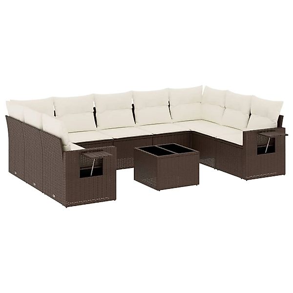 vidaXL 10-Tlg Garten-Sofagarnitur mit Kissen Braun Poly Rattan 3252950 günstig online kaufen