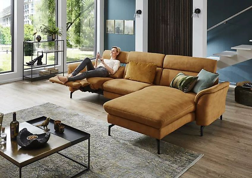 Sofa Industrial Stil Lederoptik mit Relaxfunktion 287 x 180 cm Ocker Braun günstig online kaufen