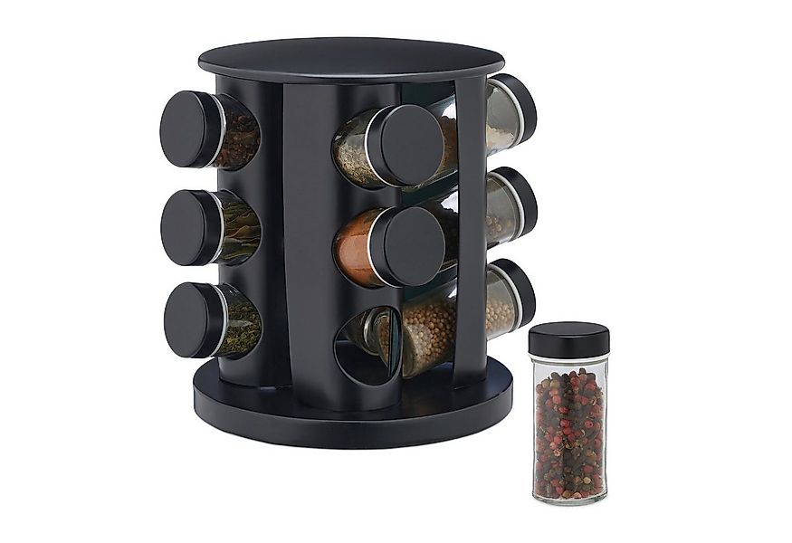 relaxdays Gewürzregal Gewürzkarussell mit 12 Gläsern günstig online kaufen