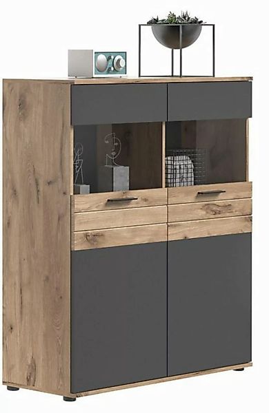 möbelvita Vitrine Forge Vitrine B/H/T 110x122x37 in Nox Oak und Basalt günstig online kaufen