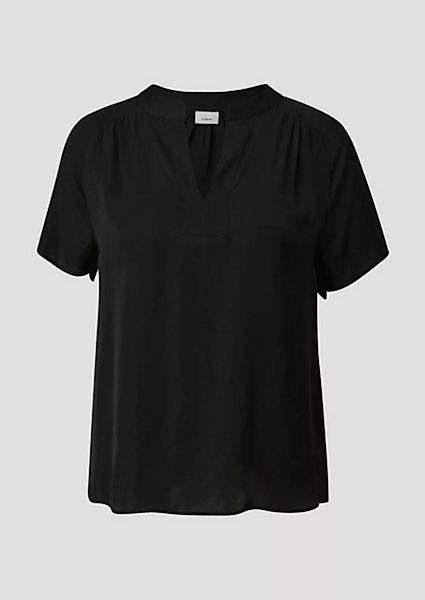 s.Oliver BLACK LABEL Kurzarmbluse Viskose-Bluse mit Tunika-Ausschnitt Raffu günstig online kaufen