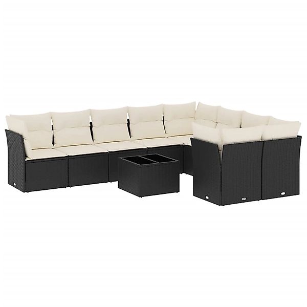 vidaXL 10-Tlg Garten-Sofagarnitur mit Kissen Schwarz Poly Rattan 3250015 günstig online kaufen
