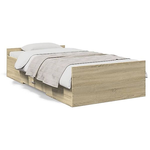 vidaXL Bettgestell, Bettrahmen mit Schubladen Sonoma-Eiche 90x200cm Holzwer günstig online kaufen