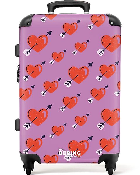 NoBoringSuitcases.com© Hartschalen-Trolley Lila mit roten Herzen günstig online kaufen